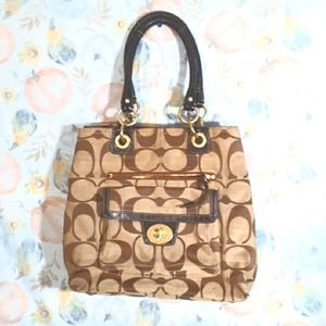 Authentic Monogram Jaquar Brown Tan Large Coach Tote Bag